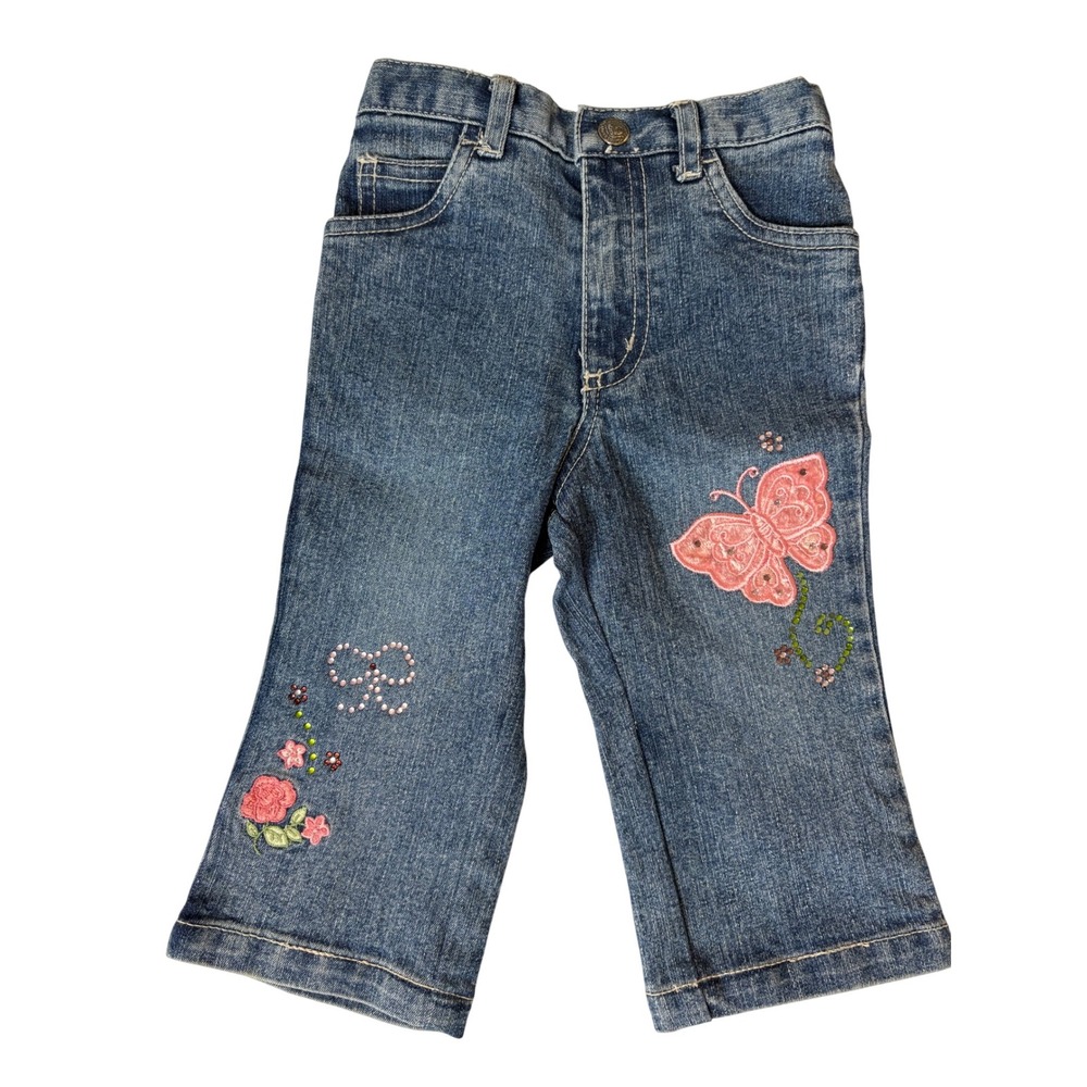 Arizona Jeans Embroidered Butterfly Flower‎ Denim Pants Toddler Girl 12 Months
